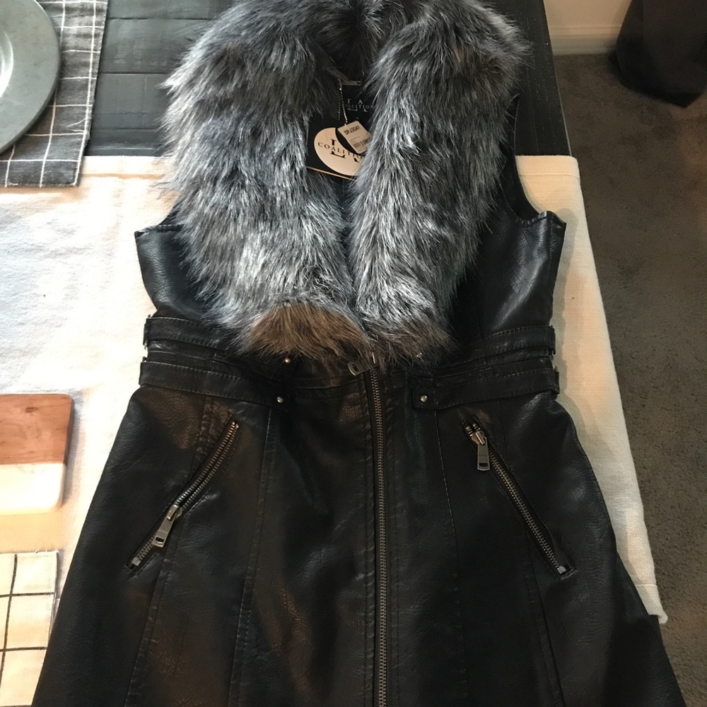 Vegan leather faux fur vest
